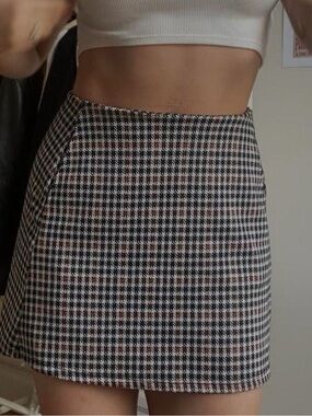 Altar'd State Plaid A-Line Skirt in Black and White